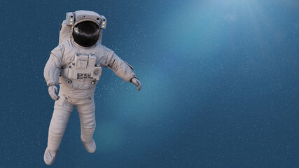 astronaut in empty space, spaceman flying free