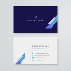 White and blue business card flat design template vector