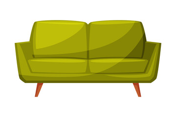 Green Classic Sofa for Cozy Room Interior Design Vector Illustration on White Background