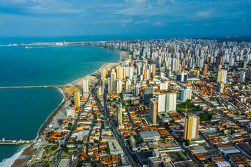 Skyline of Fortaleza city beach. Ceara, Brazil. Aerial view. 