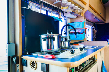 Caravan inside, kitchen area