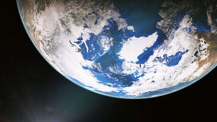 the North Pole from outer space, orbital view of planet earth © dottedyeti