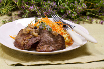 Slow cooker beef brisket with coleslaw and thyme
