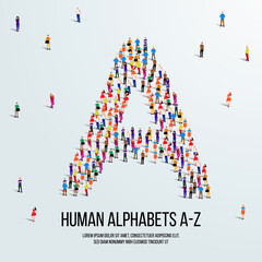 large group of people form to create capital letter A. clean vector people alphabet or people font. letter or alphabet A.