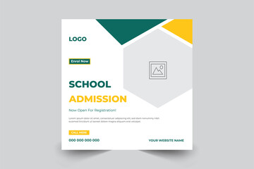 Admission banner post template for school, college, university, coaching center vector template design 