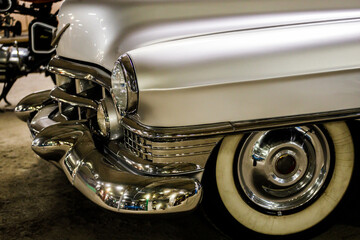 beautiful retro car in silver color.