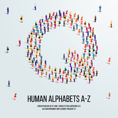 large group of people form to create capital letter Q. clean vector people alphabet or people font. letter or alphabet Q.