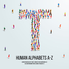 large group of people form to create capital letter T. clean vector people alphabet or people font. letter or alphabet T.