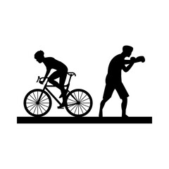 Obraz premium group of athletic people practicing sports silhouettes