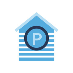 garage with parking road sign button flat style icon vector design