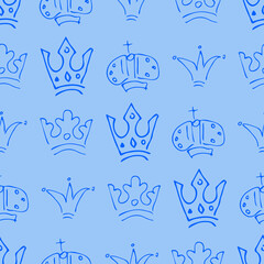 Seamless pattern of doodle queen or king crowns
