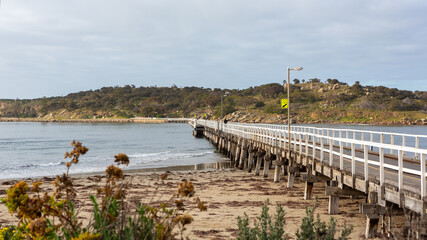 Fototapeta na wymiar The Granite Island Causeway located in Victor Harbor South Australia on August 3 2020