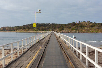 Obraz premium Shot from the Granite Island Causeway looking towards Granite Island in Victor Harbor South Australia on August 3 2020