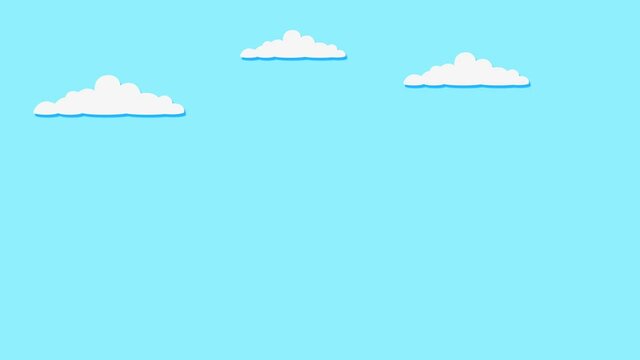 Sky full of clouds moving right to left. Cheerful childlike flat seamless looping animation.