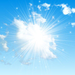 Sunny background with clouds on blue sky