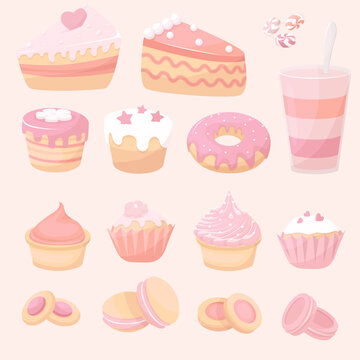 Collection of desserts, goods doodle icon