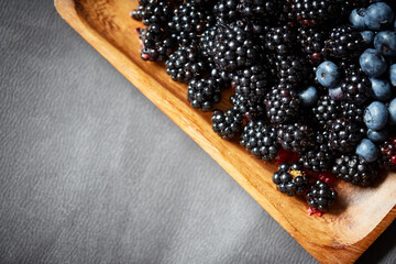 blackberry on plate. mixed fruits