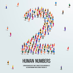 large group of people form to create number 2 or two. people font or number. vector illustration of number 2.