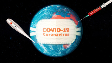Pandemic concept, of injecting covid-19 vaccine into the earth