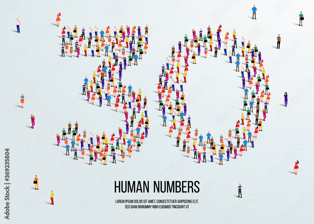Fototapete large group of people form to create number 30 or thirty. people font or number. vector illustration