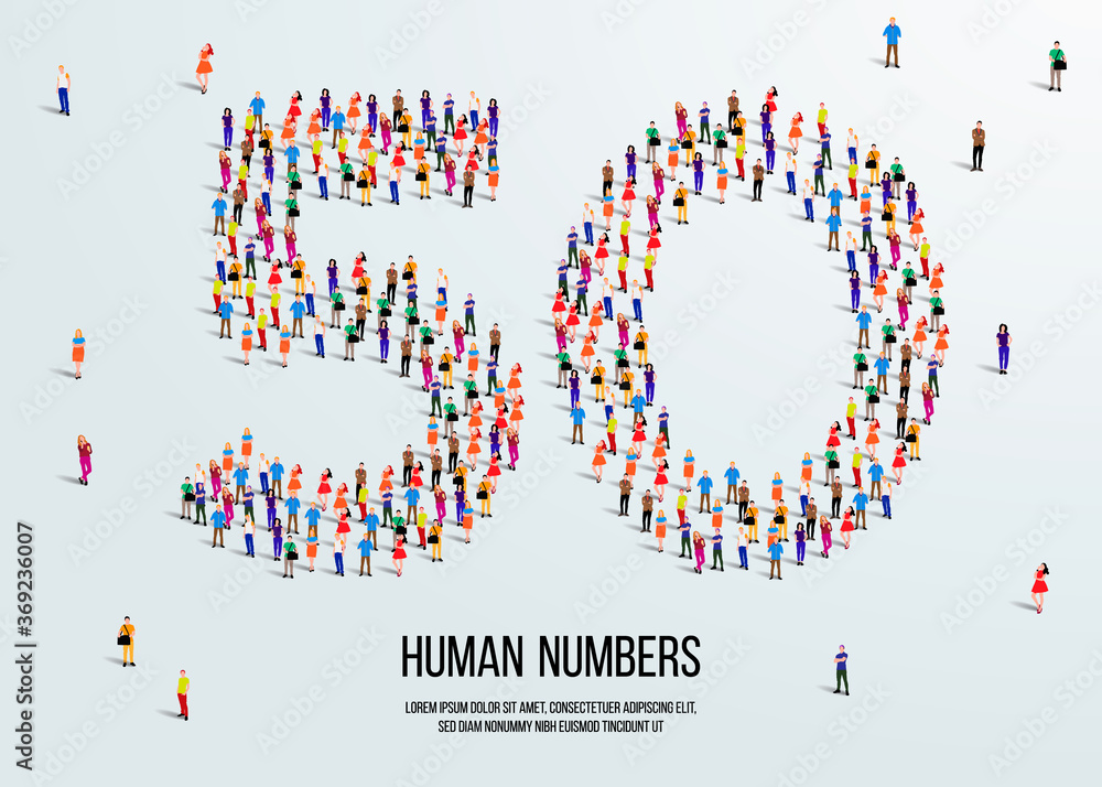 Fototapete large group of people form to create number 50 or fifty. people font or number. vector illustration 