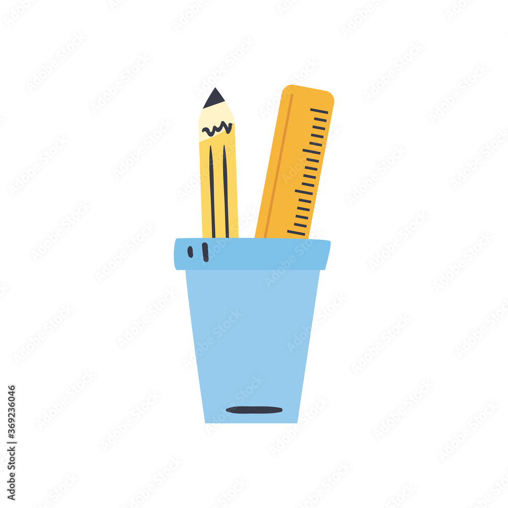 Poster pencil and ruler inside mug line and fill style icon vector design