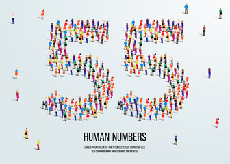 large group of people form to create number 55 or fifty five. people font or number. vector illustration of number 55.
