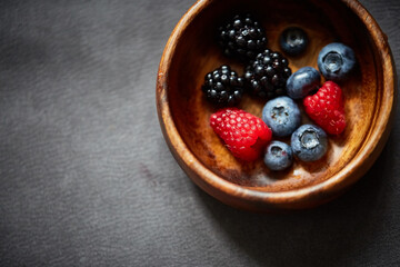 blackberry on plate. mixed fruits