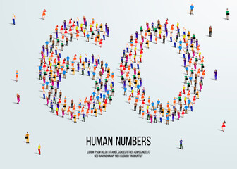 large group of people form to create number 60 or sixty. people font or number. vector illustration of number 60.