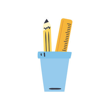 pencil and ruler inside mug line and fill style icon vector design