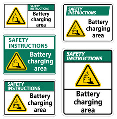 Safety Instructions Battery charging area Sign on white background