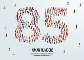 large group of people form to create number 85 or eighty five. people font or number. vector illustration of number 85.