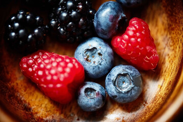 raspberry and blackberry on plate