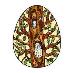 Vector colored art in egg shaped, two cute owls