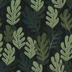 Floral seamless pattern with colorful exotic leaves on dark background. Tropic green branches. Fashion vector stock illustration for wallpaper, posters, card, fabric, textile.