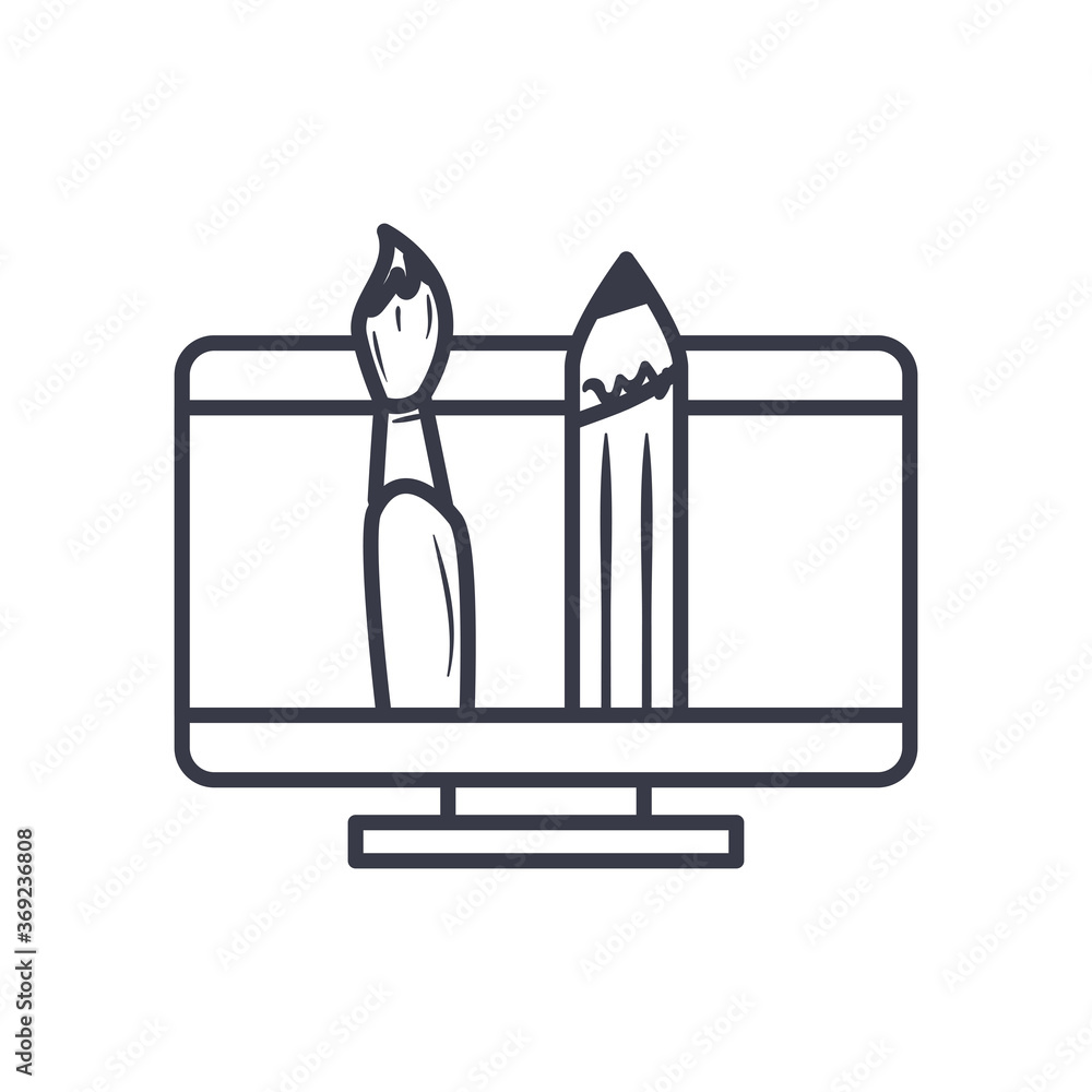 Poster paint brush and pencil in computer line style icon vector design