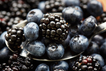 blackberry on plate. mixed fruits