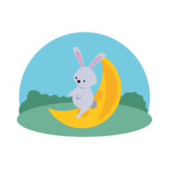 cute rabbit with moon easter season in camp