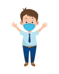 little student boy wearing medical mask character