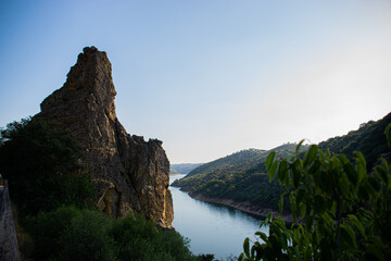 Obraz premium Photo of the impressive and beautiful national park of Monfragüe, pure nature with rocks, lakes and no people. Outdoor environment located in Cáceres, Extremadura, Spain.