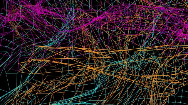 Abstract low polygonal background motion animation. Geometric colorful triangular shape glowing moving slowly on screen. 3D low polygonal technology background animation
