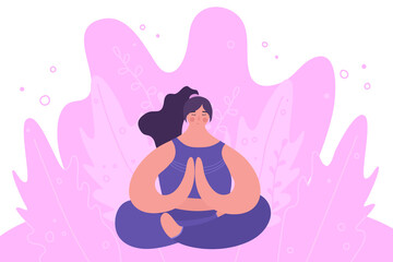 Yoga concept. A woman practices yoga. Meditation. Vector illustration.