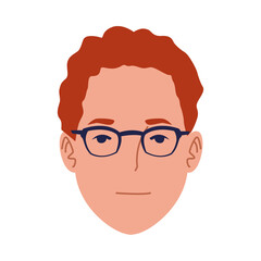 young man casual head with eyeglasses avatar character