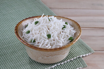 Cooked Basmati rice in a bowl. Indian Basmati rice is known for aroma and taste.  