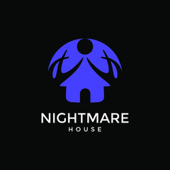 Nightmare House Logo Abstract Negative Space. Horror Night Concept.