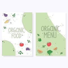Set of restaurant menu, flyer. Vector illustration with natural products for vegetarians. Organic food poster.