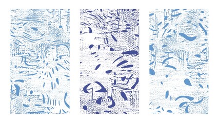 Art background abstract fluid set. Dynamical blue and denim rippled surface illusion