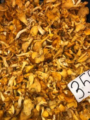 Fresh seasonal chanterelles on the market macro 