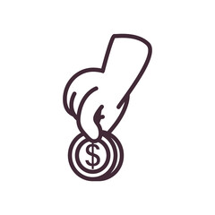 hand holding dollar coin line style icon vector design