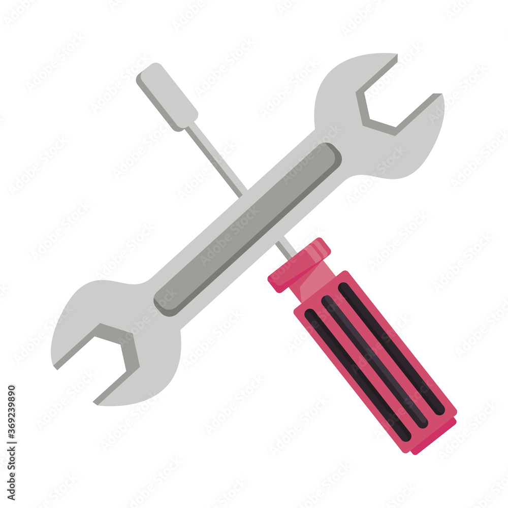 Wall mural wrench key and screwdriver tools crossed